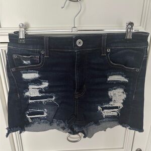 American Eagle Outfitters Dark Blue Distressed Jean Shorts